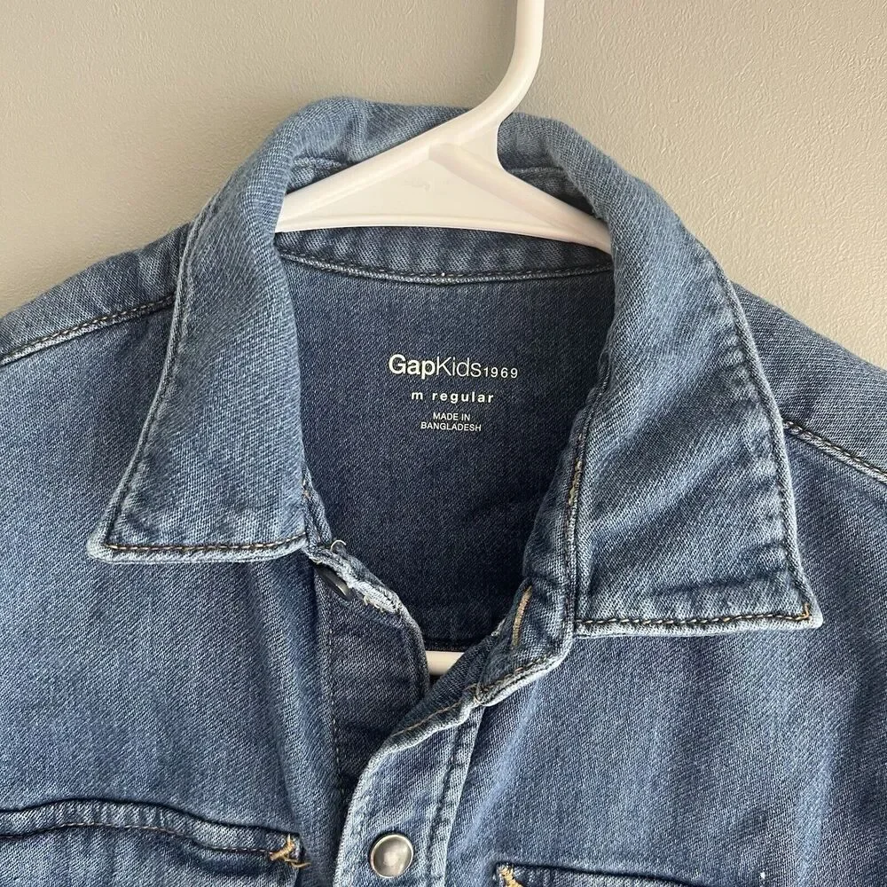 Gap Kids 1969 Boys Knit Denim Western Shirt – Medium Indigo